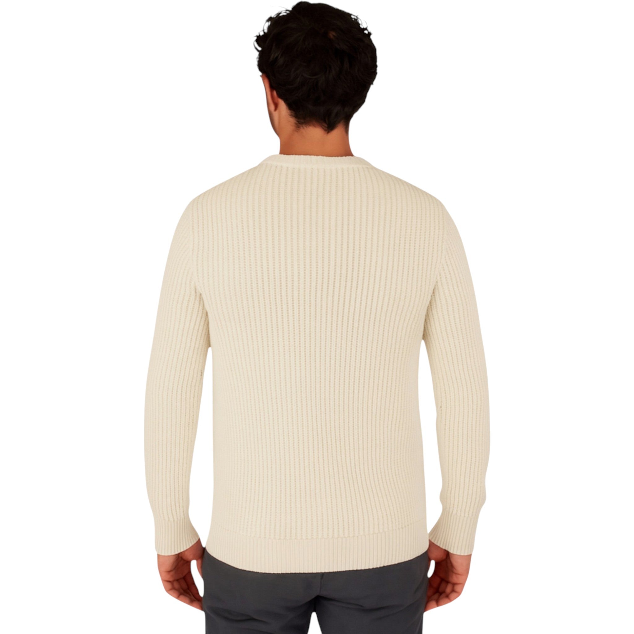 Men’s Ex Store Jack & Jones chunky knit jumper in white / sea salt – ribbed crew neck sweater